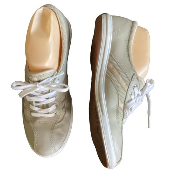 Keds Leather Lace-Up Oxford Sneaker Contrast Stripe 7.5 Stone/Taupe Beige 144T - Picture 4 of 9
